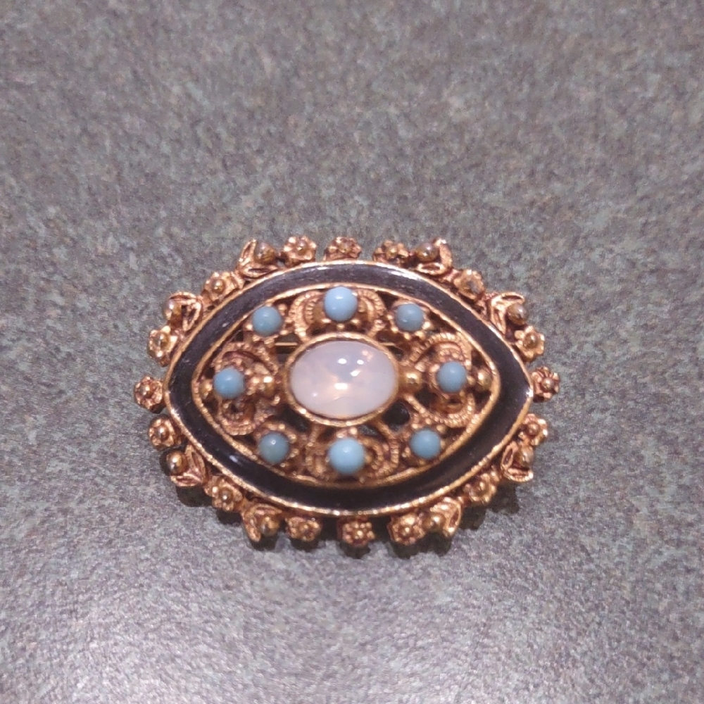 Vintage Florenza Designer Brooch Moonstone and Turquoise